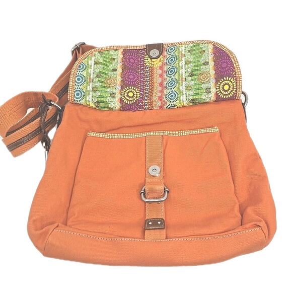 Fossil Long Live Vintage Orange Canvas Large 14x10 Bag Euc U216 - Picture 12 of 15